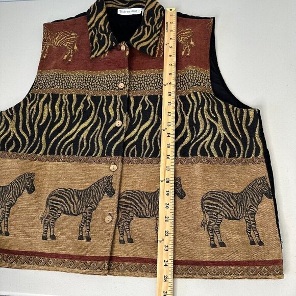 Dress Barn Woman Safari Vest Size 18/20 Cotton Blend Zebra Button up Africa Art - Picture 7 of 7